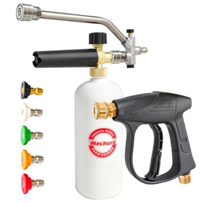 Foam Cannon Kit for Car Wash, Short Pressure Washer Gun with 1L Foam Cannon, Dual Connector Accessory – 1/4" Quick Connect, 5 Nozzle Tips, 3600 PSI, 2.5 GPM