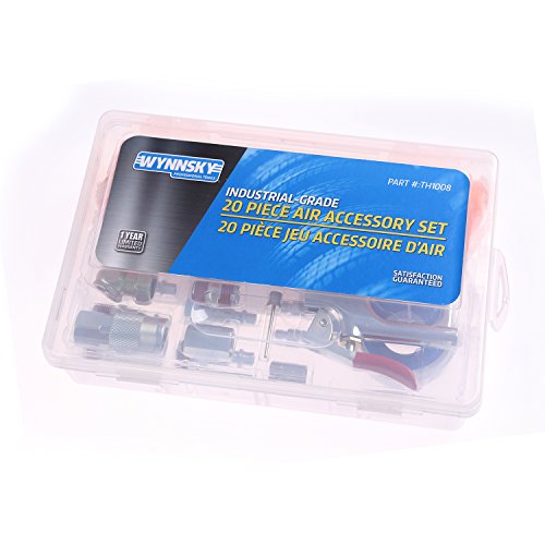 1/4 Inch NPT Air Accessory Kit - 20 Piece, Air Compressor Hose Tool Kit with Coil PU Hose/Blow Gun/Tire Gauge/Storage Case