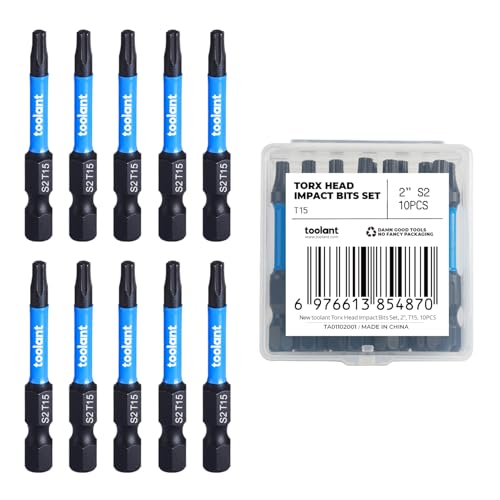 toolant 2” Impact Torx Bits 10pack (T15), 1/4” Hex-Shank S2 Steel Screwdriving Star Bits, CNC Machined Tips Magnetic Power Bit, with Storage Box - size: T15(2"*10pcs)