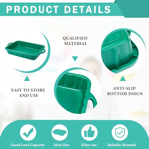 Baderke 2 Pcs 19.7 x 15.4 x 4 Inch Oil Drain Pans Green Oil Drip Tray Automotive Catch Pan 2 Gallon Square Green Container for Under Car to Keep Floor Clean