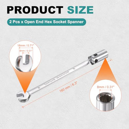 HARFINGTON 2 Pcs 8mm Swivel Head Socket Combination Spanner Wrench CR-V Steel Rotary Torx Socket Head Open End Wrenches Spanner Mirror Polishing for Auto Car Repairing - size: 8mm