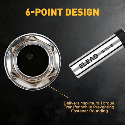 ELEAD 9/16" Swivel Magnetic Spark Plug Socket, 3/8" Drive x 6" Total Length, Thin Wall Spark Plug Removal Tool, 360 Degree Swivel, Enhanced Magnetic, 6-Point Design, Cr-V Steel - size: 9/16" x 6" Spark Plug Socket
