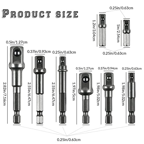 8 Pcs Drill Bit Adapter Impact Grade Socket Adapter Set Hex Shank Drill Nut Driver Bit Set Sizes 1/4", 3/8", 1/2-Inch for Screwdriver, Cordless Drill, Power Drill