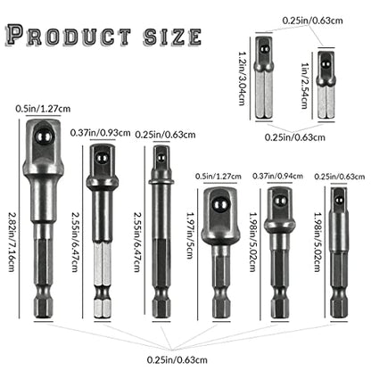 8 Pcs Drill Bit Adapter Impact Grade Socket Adapter Set Hex Shank Drill Nut Driver Bit Set Sizes 1/4", 3/8", 1/2-Inch for Screwdriver, Cordless Drill, Power Drill
