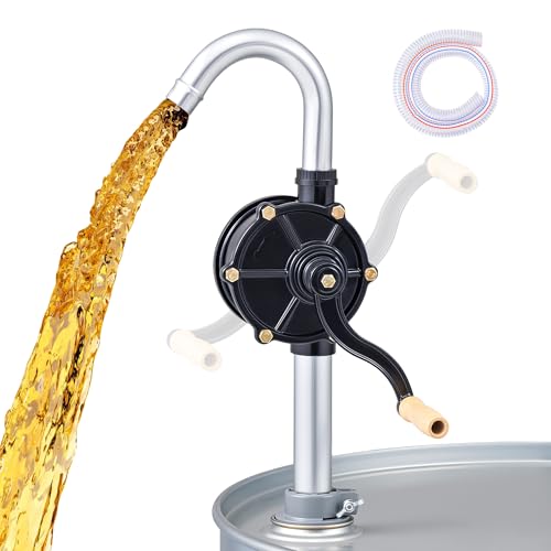 Orion Motor Tech 55 Gallon Drum Pump, Hand Crank Fuel Transfer Pump for 15 to 55 Gallon Drums, Heavy Duty Aluminum Alloy Barrel Pump with 39.4" Discharge Hose for Non Corrosive Fluids Diesel Kerosene - color: Black Rotary Action Aluminum Pump