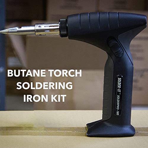 Solder-It SolderPro 180 Soldering Iron Kit (PRO-180K) | Multi-Function Butane Heat Tool with Tips and Case | Cordless and Portable Soldering Gun | Home Improvement Tools and Soldering Kit Essential