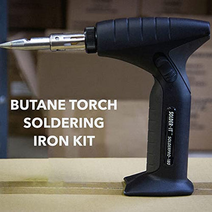 Solder-It SolderPro 180 Soldering Iron Kit (PRO-180K) | Multi-Function Butane Heat Tool with Tips and Case | Cordless and Portable Soldering Gun | Home Improvement Tools and Soldering Kit Essential