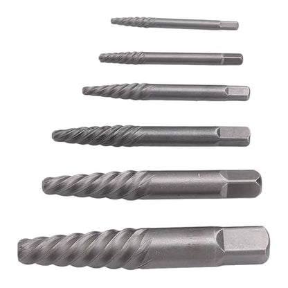 Alomejor Screw Extractor Set Steel Hardened Damaged Screw Extractor Kit 6 Sizes Portable Case for Removing Broken Rusted Screws and Bolts in Automotive Home Machinery Repair