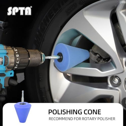 SPTA Moderate-Cut Polishing Ball, Polishing Tool with Quick Swap Bit Spherical Cone for Deep, Safe Metal Polish in Hard-to-Reach Areas Deep-Dish Wheels,Tight Areas, Ideal for Wheels & Curved Surfaces - color: Blue T80 Moderate-Cut Polishing Cone
