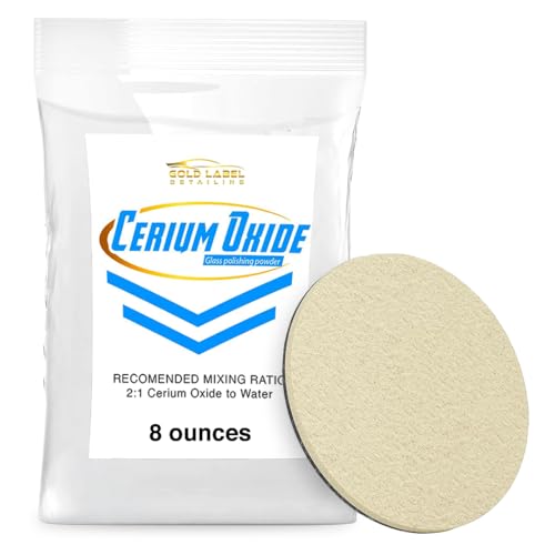 Optical Grade Cerium Oxide 8oz Glass Repair Powder | Glass Window and Windshield Repair | Optical Grade, for use with Camera, Scope, Binocular Lens | Remove Scratches and Scuffs (8oz with 3" Pad) - style: 8oz With 3" Pad