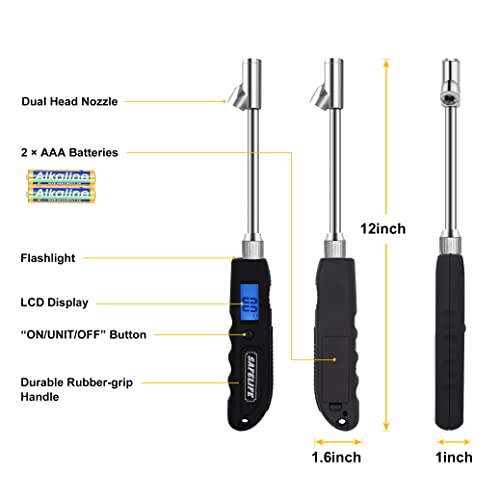 SAFELIFE Digital Tire Pressure Gauge, Heavy Duty Dual Head Stainless Steel Made Swivel Air Chuck Tire Pressure for Truck RV with Backlit LCD and Flashlight-230 PSI