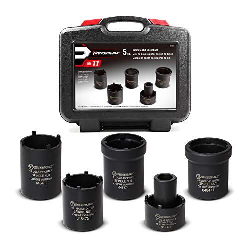 Powerbuilt Spindle Nut Socket Tool Kit, 5 Piece, Remove Spindle Nuts, Various Size Lug Out Spindle Sockets, Size Markings, Storage Case - 648636, Black - style: Spindle Nut Socket Set