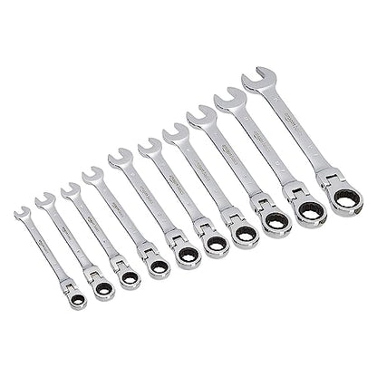 Amazon Basics Flexible Gear Ratcheting Wrench Set, 10-Piece - size: 10-piece, style: Metric