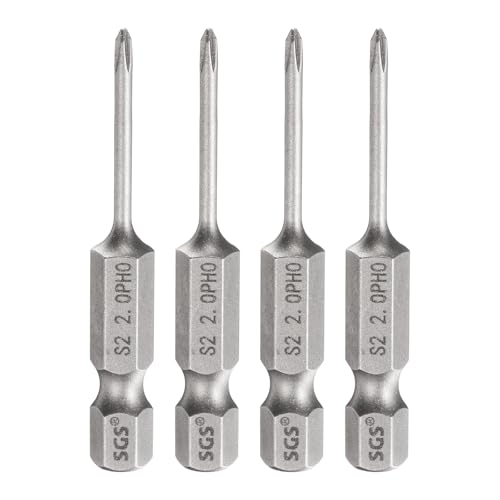 HARFINGTON 4pcs #0 Phillips Screwdriver Bit PH0 1/4" Hex Shank 2" (50mm) Long 0.08" Rod Magnetic Cross Head Drill Bits S2 Steel Industrial Screw Driver for Electric Power Tools, Gray - size: PH0 x 2" x 0.08"