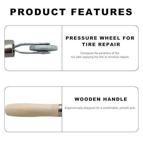 Tire Patch Roller, 6 mm Tire Puncture Repair Tool 1.5" Wheel Diameter Stitcher w/Wooden Handle, Patch Tyre Repair Stitch Tool Ball Bearing Roller for Car Motorcycle Bike