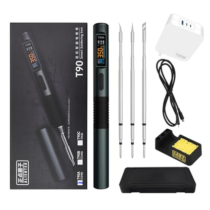 T90 Smart Soldering Iron 140W PD3.0 QC Fast Heating Digital Soldering Pen with LCD Display, Portable USB‑C Soldering Tool for Electronics Repair, DIY, PCB Soldering (T90A soldering iron Set)