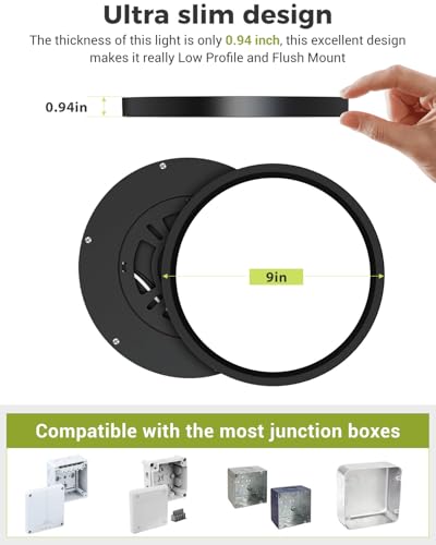 hepside 2PACK LED Flush Mount Ceiling Light Fixture Black, 9Inch 24Watt, 3000k/4500k/6000K Ceiling Light, Ultra Slim Flush Mount LED Ceiling Lamp for Bedroom, Living Room, Kitchen, Hallway - color: Black, size: 9Inch-2pack