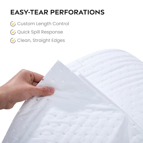 Spill Ready Oil Absorbent Pads Roll 15" x 300' - Hydrophobic Absorbent Mat, Absorbs Up to 40 gal. per roll - Perforated Sorbent Mat Roll for Oil & Fuel Spills, Oil Absorbing Sheets - White Oil Pads | Ideal for Marine, Industrial & Maintenance Areas - colo