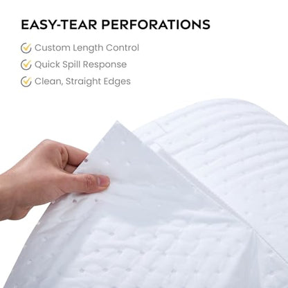 Spill Ready Oil Absorbent Pads Roll 15" x 300' - Hydrophobic Absorbent Mat, Absorbs Up to 40 gal. per roll - Perforated Sorbent Mat Roll for Oil & Fuel Spills, Oil Absorbing Sheets - White Oil Pads | Ideal for Marine, Industrial & Maintenance Areas - colo
