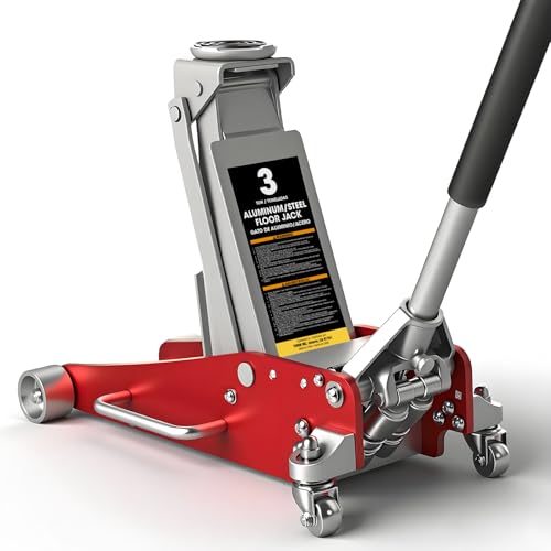 Big RED 3 Ton Low Profile Aluminum/Steel Racing Floor Jack with Dual Piston Quick Lift Pump, 6000 lb Capacity, Lift Range 3.94"-18.31", SUV & Truck Compatible, Red - style: Aluminum/Steel