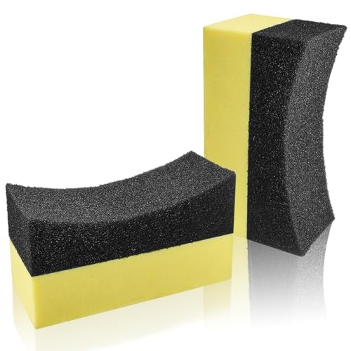 Uenhoy 4 Pcs Tire Dressing Applicator Pads Contour Shine Sponge Car Detail | Sponge & PE Build, Crescent Grip Top, Rectangle Foam Base, Strong Absorption, For Tire Shine Wax Glass Household Cleaning