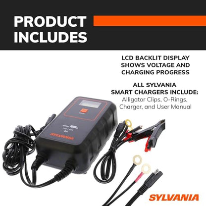 SYLVANIA - Smart Charger - Heavy-Duty, Portable Car Battery Charger - Make Charging Your Car Battery Easy - Use as Battery Maintainer & Charger - 12V or 24V Voltage Output - 8 AMP