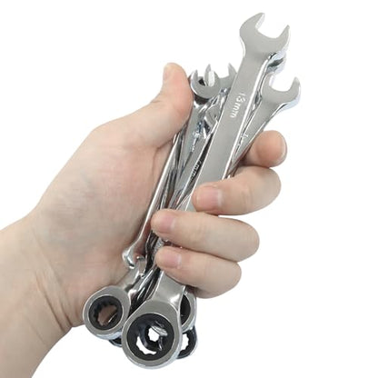 7 PCS Metric Ratchet Wrenches Set 6mm 7mm 8mm 9mm 10mm 11mm 13mm, Ratcheting Combination Wrench for Projects Metric Tight Spaces - size: 6 mm, 7 mm, 8 mm, 9 mm, 10 mm, 11 mm, 13 mm set