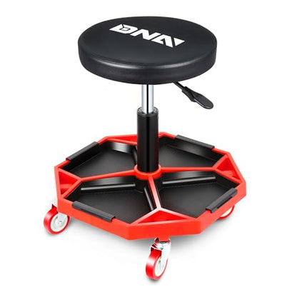 DNA Motoring TOOLS-00253 Adjustable Height Pneumatic Garage Seat Rolling Mechanic Stool with Tool Tray Storage,300lbs Max Weight Capacity - color: Red