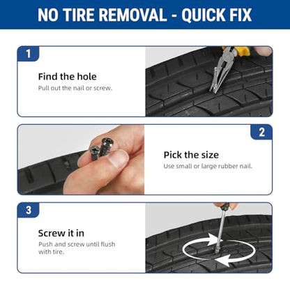 AUTOWN 72PCS Tire Repair Rubber Nail Kit - Complete Set with 3 Sizes, Storage Box & Screwdriver - for Car, Truck, Motorcycle & More - size: 72PCS