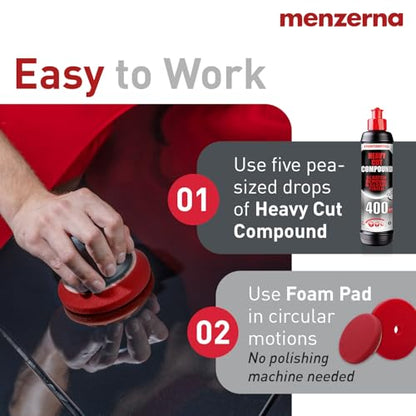 menzerna Deep Scratch and Swirl Remover Kit I Car polishing Set with Menzerna Heavy Cut 400 (16oz) and 6 Inch Polishing Pad I Deep Scratch Remover and high Gloss Kit for All Types of Vehicles - style: 16oz. + Pad