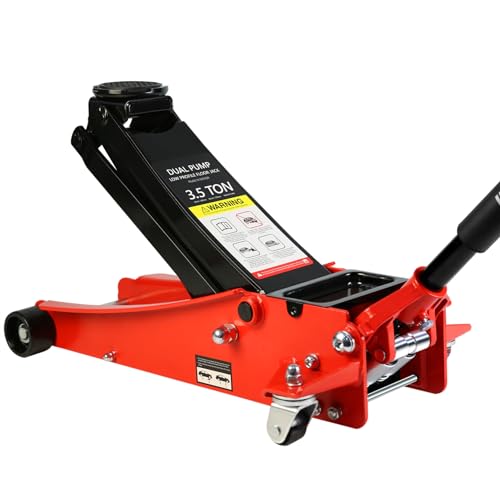 SSLine 3.5 Ton Floor Jack Automotive Hydraulic Car Jack Heavy Duty Steel Car Lift Service Jack Quick Rise for Tire Change, Low Profile Racing Floor Jack with Lifting Range 4"-21" 7000LB Capacity - color: Red, size: 3.5 Ton Dual Pump