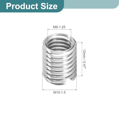 uxcell 10Pcs Threaded Inserts, M8-1.25x12 & M10-1.5x12 Stainless Steel 303 Screw Thread Sleeves Thread Repair Insert for Mechanical Equipment - size: M8-1.25x12 & M10-1.5x12mm