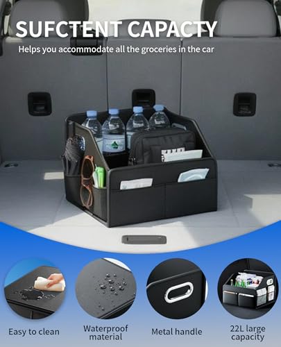 Car Storage Organizer Foldable PU Leather Front Seat Caddy | 12.6 Inch,8 Compartments,Dual Metal Handles,Anti-Slip Straps,For Car Seat & Floor