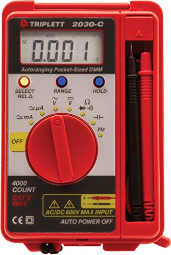 Triplett 2030 Pocket-Sized 4000 Count Digital Multimeter - AC/DC Voltage, AC/DC Current, Resistance, Frequency, Capacitance, Continuity, and Diode Check - size: 2030-C, style: Standard