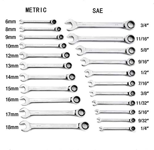 22-Piece Ratcheting Wrench Set，Metric & SAE Chrome Vanadium Steel Hand Combination Wrench Spanner with Portable Carrying Bag (Ratchet Wrench) - style: Ratchet Wrench