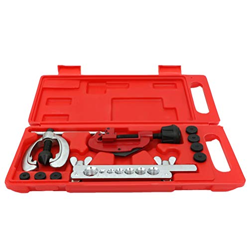SCITOO Double Brake line Flaring Tubing Tool and Pipe Brake Line Cutter Tool Set for Copper Aluminum Steel Brass, 7 Dies 3/16"-5/8"