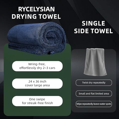 2-Pack 1500GSM Microfiber Drying Towel for Car 24"x36" & 11.8"x11.8"（Blue） | Ultra Absorbent Streak-Free Lint Free Twisted-Loop Cleaning Cloth for Cars Motorcycles Windows Kitchen