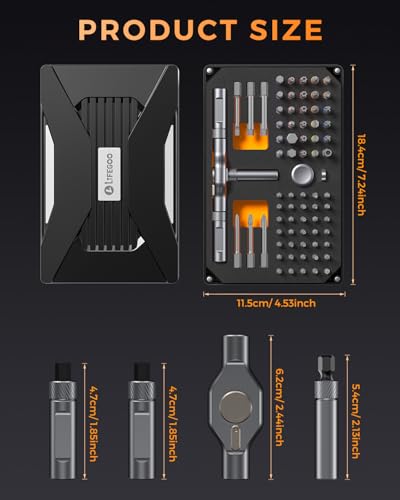 LIFEGOO Ratchet Screwdriver Set: 74 in 1 Magnetic Screwdriver Sets, S2 Steel Bits & Flexible Shaft Suitable for Electronics, Furniture Assembly & Bicycle Repair Tools - size: 74 in 1