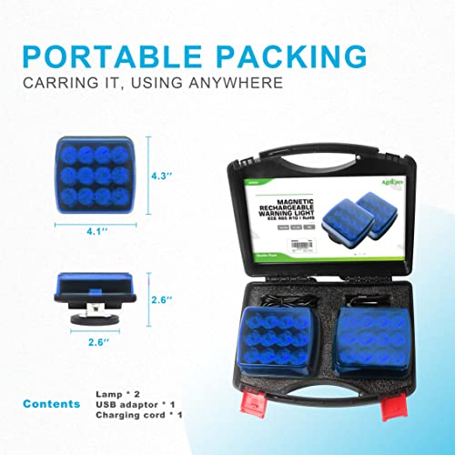 Agrieyes Blue Rechargeable Flashing Lights, Magnetic Strobe Light for Vehicles, Wireless Warning Hazard Beacon Lights for Trucks, - color: Blue