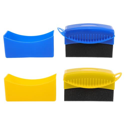 MAGICLULU 2pcs Tire Scrubber and Wax Applicator Brush Set with Lid for Car Wheel Cleaning and Interior Detailing, Blue and Yellow Sponge Pads for Automotive Care and Tire Shine