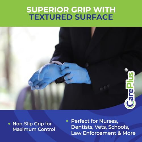 CARE PLUS Nitrile Gloves for Medical Use - Powder & Latex-Free - Black/Blue - S, M, L, XL - 100, 200, 1000 - color: Blue, size: Large