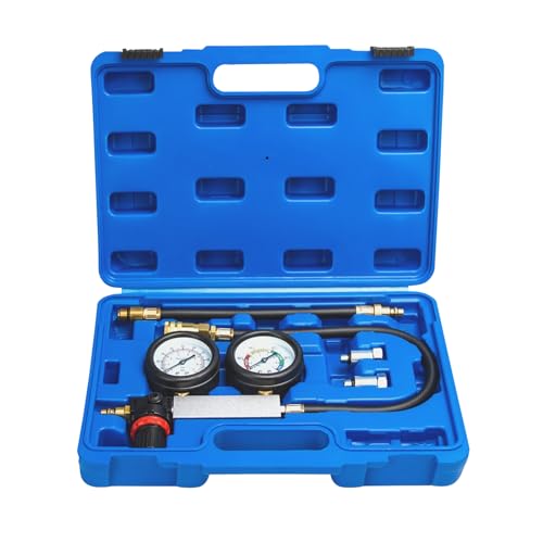 Cylinder Leak Down Tester Kit Compression Leakdown Detector Leakage Test Set for Gasoline Engine Leak Detection Tester Kit Dual Pressure Gauges - color: Blue