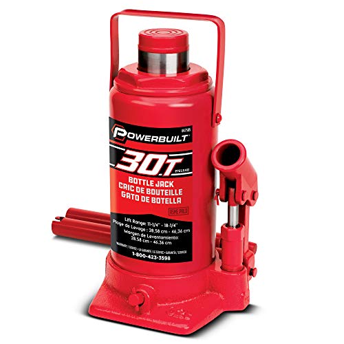 Powerbuilt Bottle Jack, 30 Ton Capacity, Heavy Duty 60000 Pounds Hydraulic Vehicle Lift with Stable Base - Red 647505 - size: 30 Ton