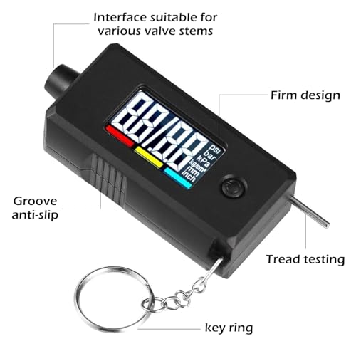 Digital Tire Pressure Gauge Reader and Tread Depth Checker Dual Function Accurate Backlit Display 0-150 PSI for Car Truck Motorcycle Bike