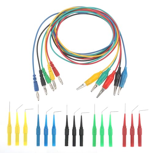 DIANN 20pcs Back Probe Test Kits 5pcs 4MM Banana Plug to Alligator Clip Test Leads and 15pcs Back Probe Pins 5 Colors for Vehicle Automotive Car Circuit Electrical Diagnostic Testing