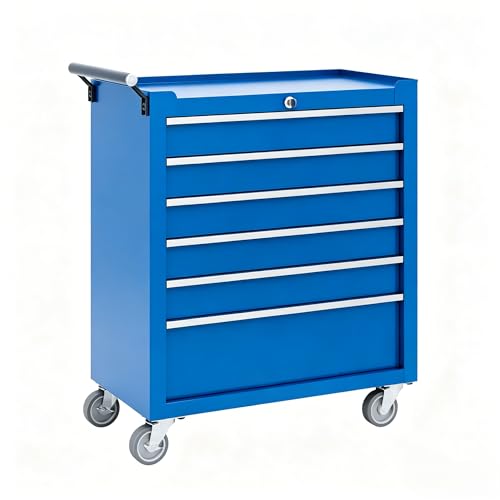 Garvee Rolling Tool Chest, 6 Drawers Tool Storage Cabinet, Toolbox with Wheels, Portable Tool Cabinet Organizer with Locking System & Drawer Liners, Tool Storage Cart for Garage, Workshop, Blue - color: Blue, size: 6 Drawers