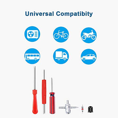 Riseuvo 64Pcs Tire Valve Stem Removal Tool Kit for Cars, Trucks and Bikes | Includes 40Pcs Valve Cores, 20Pcs Valve Caps, 4-Way Valve Tool, Valve Core Remover Tool, Tire Repair Schrader Valve Tool