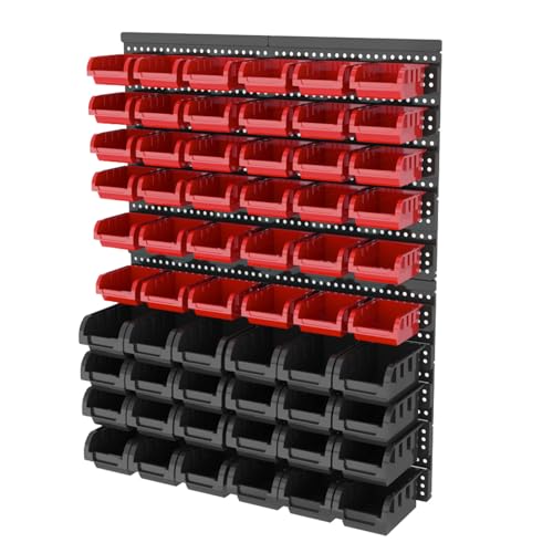 Wall Mounted Storage Bins, Nut and Bolt Organizer, Plastic Bolt Bin, Screw Organizer, Storage Bins for Garage (RED+BLACK, LARGE(60PCS)) - color: RED+BLACK, size: LARGE(60PCS)