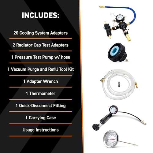 Mishimoto MMTL-CPT-28 Coolant Pressure Tester and Vacuum Refill Kit, 28-Piece Universal Fit, Black
