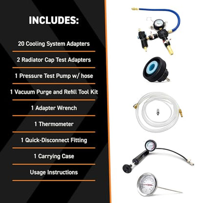 Mishimoto MMTL-CPT-28 Coolant Pressure Tester and Vacuum Refill Kit, 28-Piece Universal Fit, Black